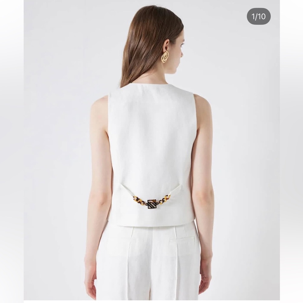 IPEKYOL White Linen Two-Piece Suit | Lined Vest & Cropped Pants